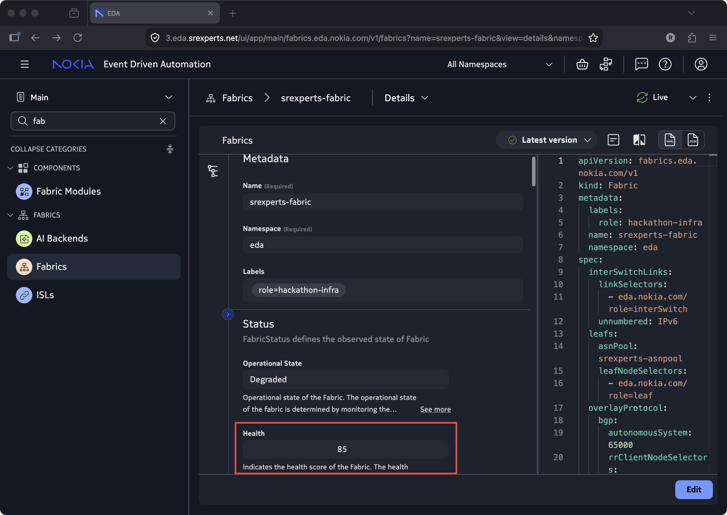 Fabric resource view