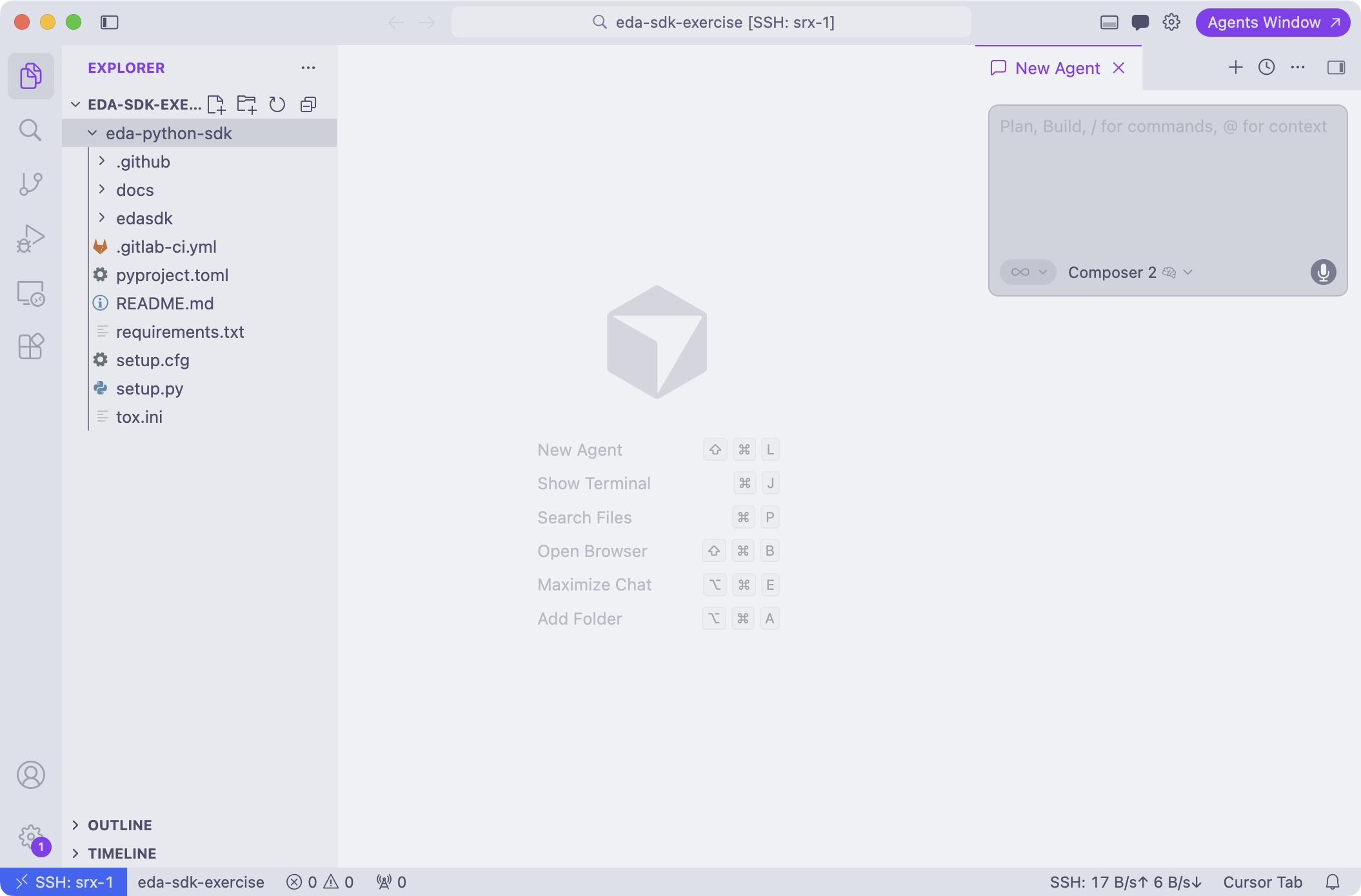 eda-python-sdk folder opened on the instance via Remote SSH extension