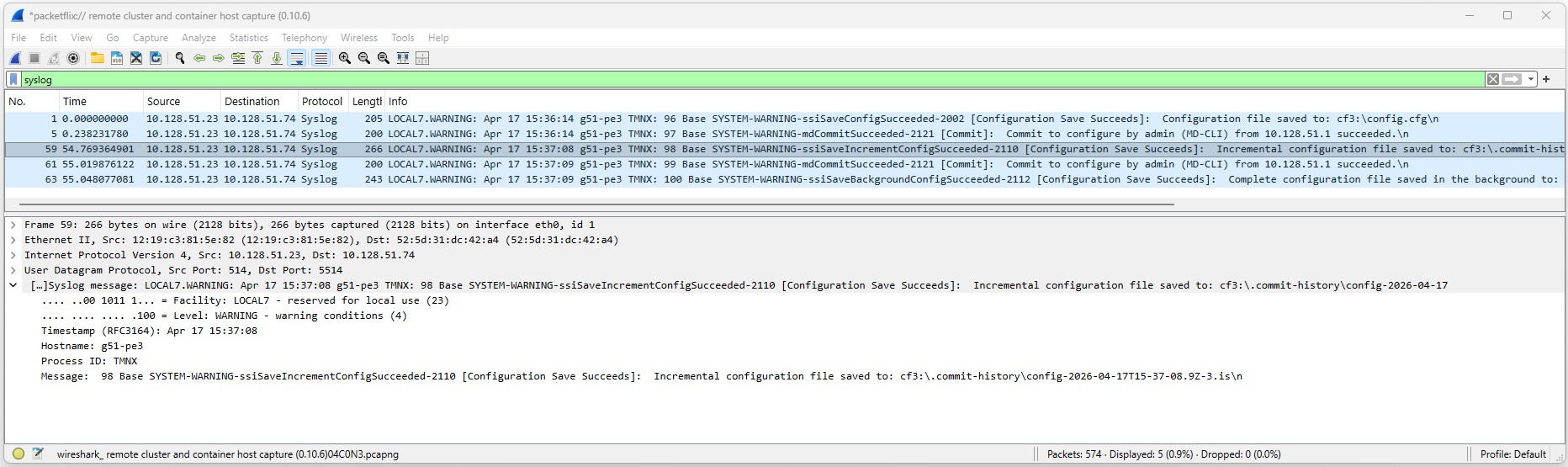 Fig. 2 - SR OS syslog capture